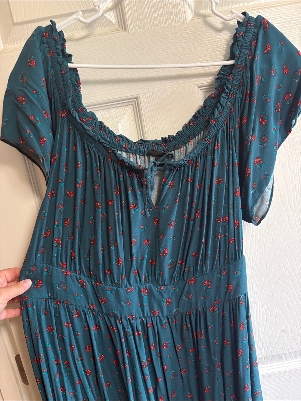 torrid Teal Floral Midi Dress with Ruffle Details - Picture 3 of 5